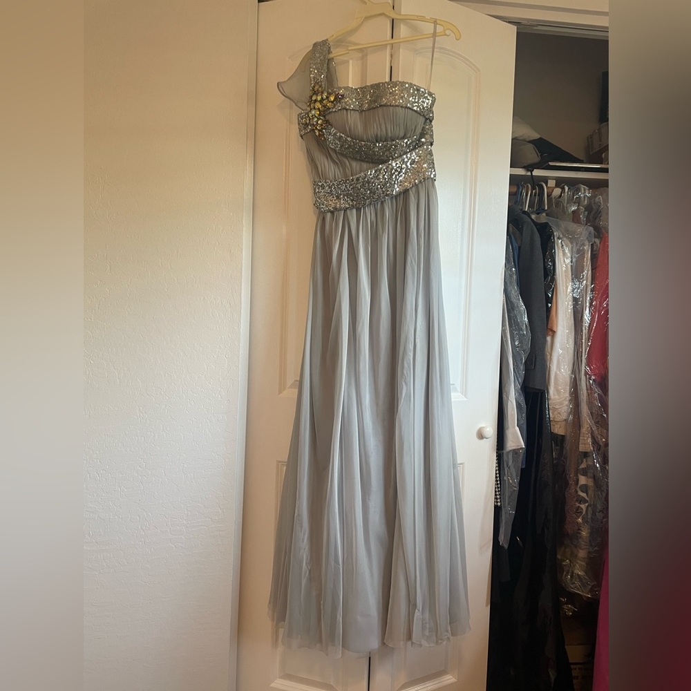 ConieFox One Shoulder Green/Gray  Dress - Size 8